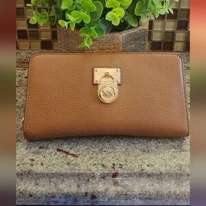 Michael Kors Tan Grain Leather Wallet with Gold Accent